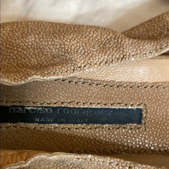 Narciso Rodriguez Snake Leather Pale Pink Tan Open Toe Ballet Flats - 9 W/ Bag - Picture 5 of 13